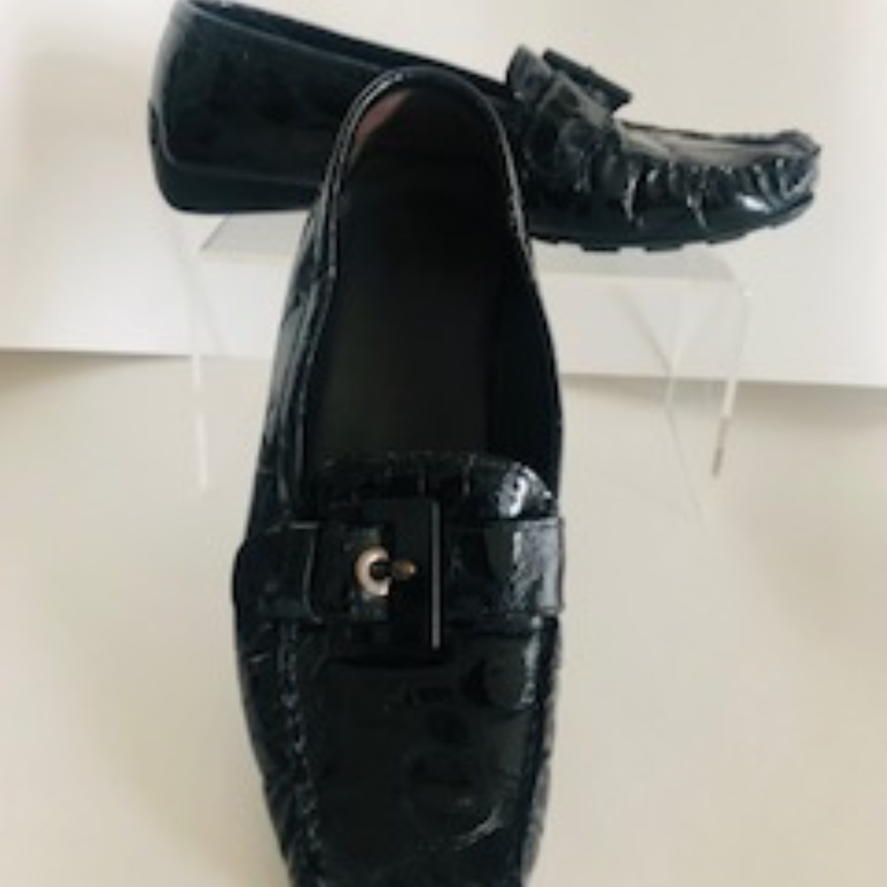 Stuart Weitzman Croci-print Patent Leather Loafer w/Gunmetal Buckle, 7.5